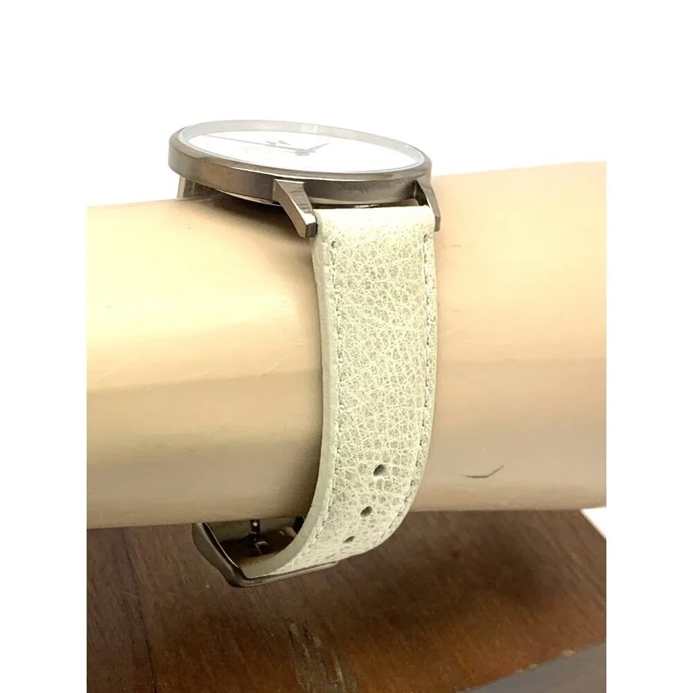 MVMT Women's Watch QMB01-Tima Quartz White Gray Marble Dial Leather Band 38mm